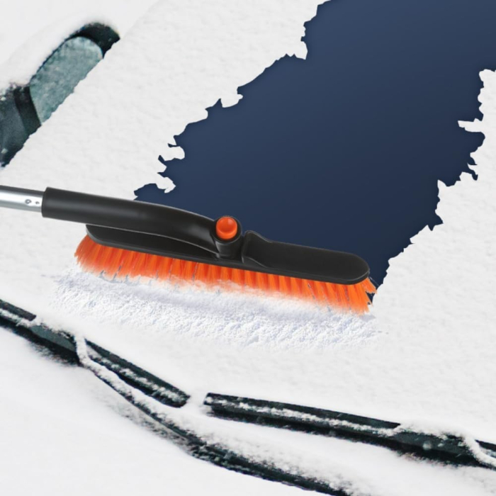 Perie de Zapada cu Racleta pentru Masina, , Multifunctionala, Rotativa, Demontabila, cu Maner Antiderapant, Telescopica, Aluminiu, Plastic, Fragmentarea Ghetii de pe Parbriz, Solutia pentru Iarna, pentru Dezghetare, Portocalie [6]