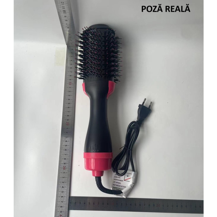 Perie Electrica de Par Fixa, , pentru Volum, Ceramica, 3 Setari de Temperatura, 1000W, pentru Toate Tipurile de Par, Negru-Roz [13]