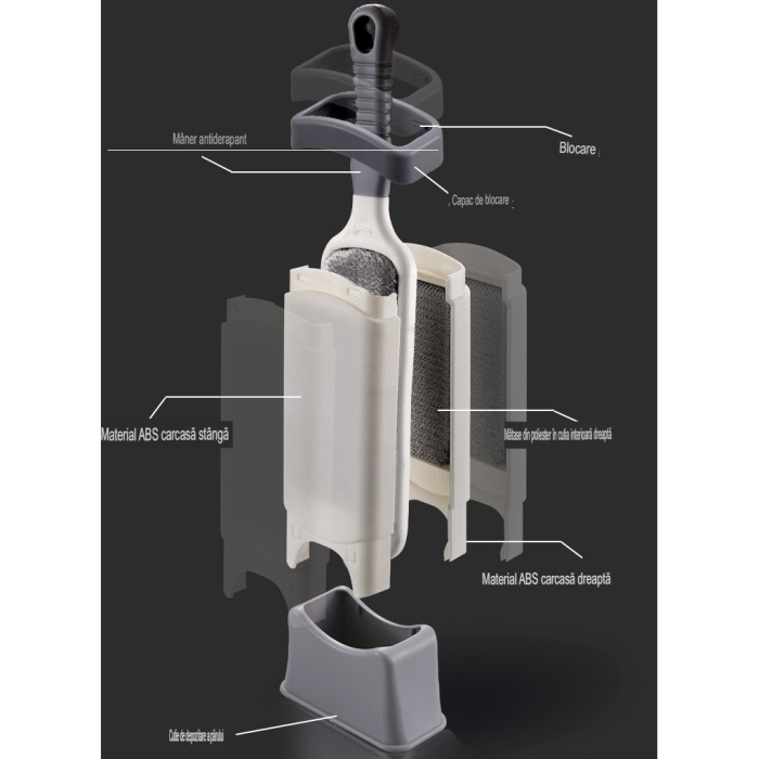 Perie Electrostatica, , Pentru Curatarea Parului de pe Haine si Tapiterii, 2 Fete, Autocuratare, 33 x 7.5 cm, Gri [8]