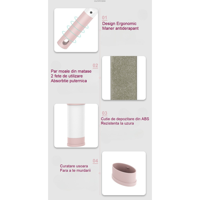 Perie Electrostatica, , Pentru Curatarea Parului/Scamelor de pe Haine si Tapiterii, 2 Fete, Autocuratare, 31 x 8.5 cm, Roz [6]