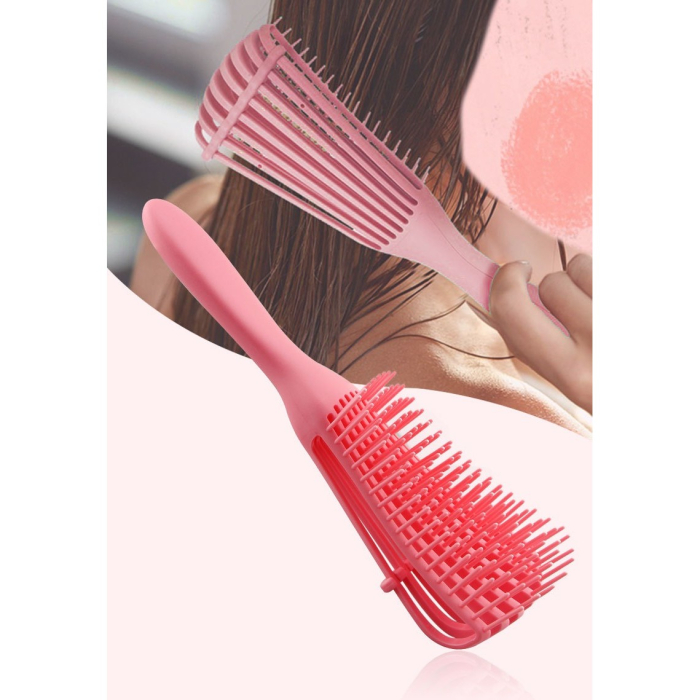 Perie Flexibila, , pentru Descurcat Par Cret/Umed si Uscat, 8 Brate Mobile, din TPE, 24.5 x 4.5 x 2 cm, Roz [2]