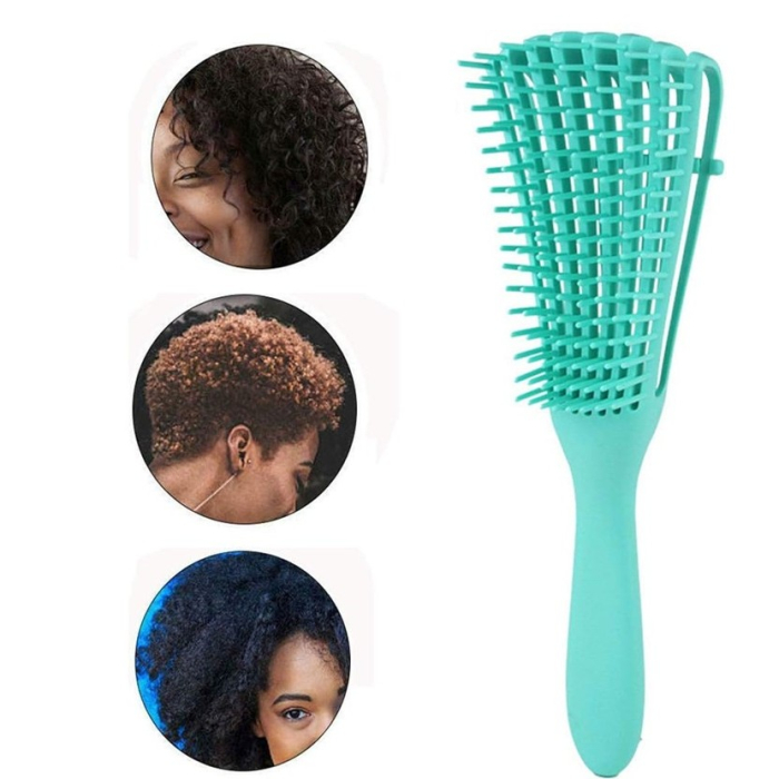 Perie Flexibila, , pentru Descurcat Par Cret/Umed si Uscat, 8 Brate Mobile, din TPE, 24.5 x 4.5 x 2 cm, Verde [2]