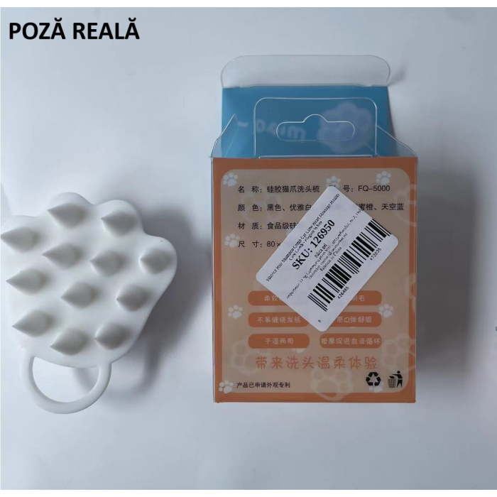 Perie pentru Masajul Scalpului, Perie pentru Sampon, Labuță de Pisică, Dimensiune 7x8 cm, Curatarea si Mentinerea Curata a Parului, Alb [4]