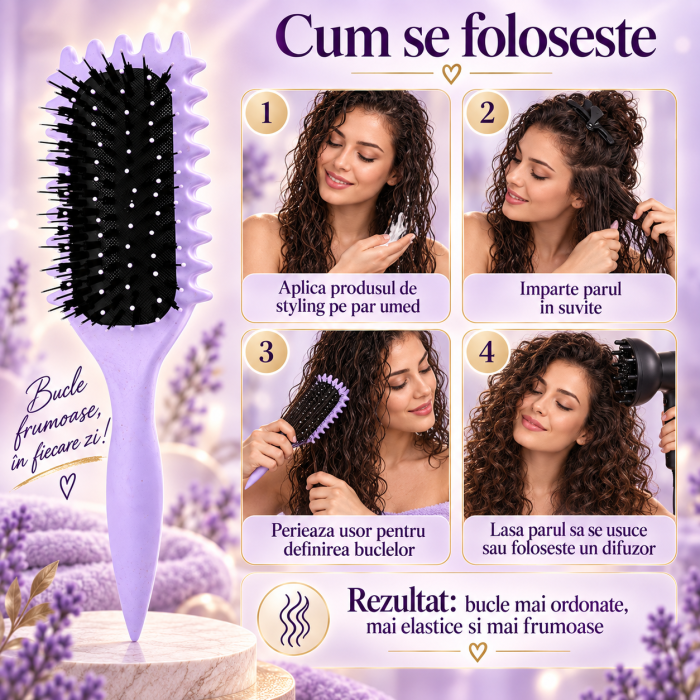 Perie profesionala ORIGINAL DEALS pentru par cret si ondulat, definire bucle, 24.5 x 7 x 4.3 cm, mov [7]