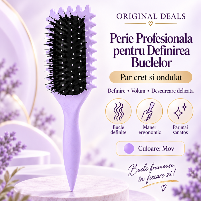 Perie profesionala ORIGINAL DEALS pentru par cret si ondulat, definire bucle, 24.5 x 7 x 4.3 cm, mov [2]