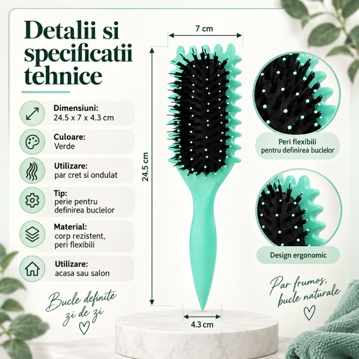 Perie ORIGINAL DEALS pentru definirea buclelor, par cret si ondulat, 24.5 x 7 x 4.3 cm, verde [8]