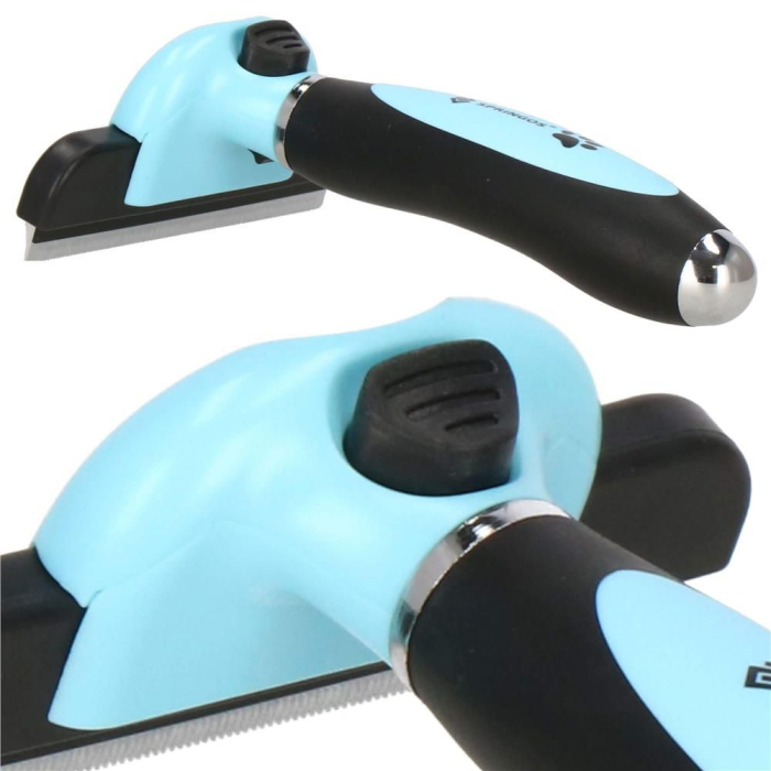 Perie trimmer pentru caini si pisici cu par lung sau scurt, autocuratare, lama 10cm, negru albastru [8]