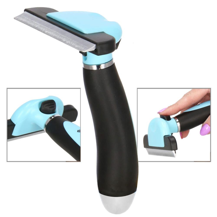 Perie trimmer pentru caini si pisici cu par lung sau scurt, autocuratare, lama 10cm, negru albastru [19]