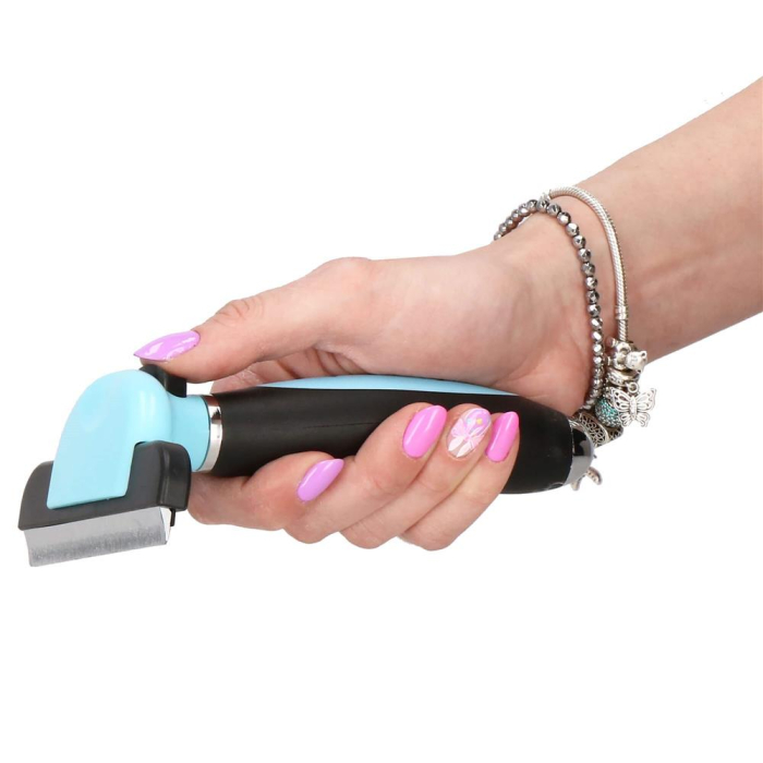 Perie trimmer pentru caini si pisici cu par lung sau scurt, autocuratare, lama 10cm, negru albastru [17]