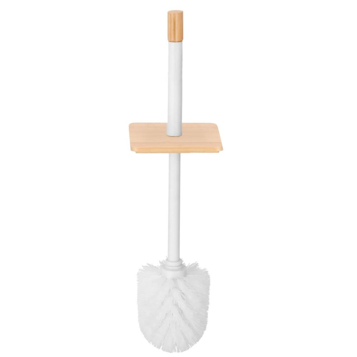 Perie WC cu rezervor detasabil si capac, din metal si bambus, 40 cm, alb [7]