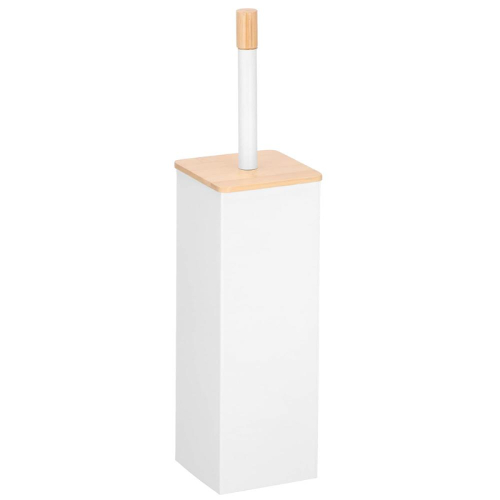 Perie WC cu rezervor detasabil si capac, din metal si bambus, 40 cm, alb [5]