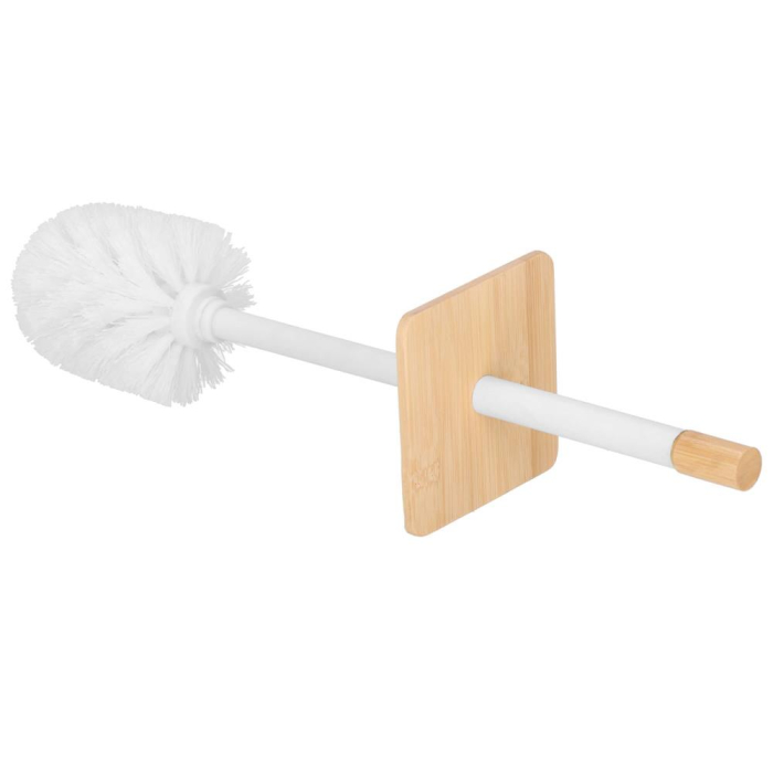 Perie WC cu rezervor detasabil si capac, din metal si bambus, 40 cm, alb [11]