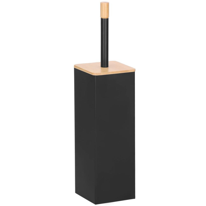 Perie WC cu rezervor detasabil si capac, din metal si bambus, 40 cm, negru [13]