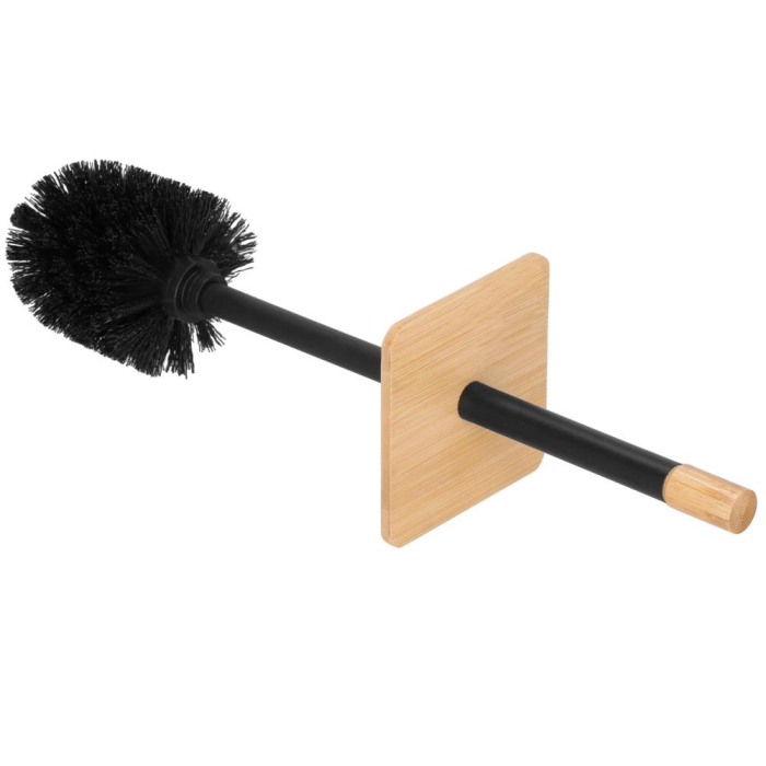 Perie WC cu rezervor detasabil si capac, din metal si bambus, 40 cm, negru [10]