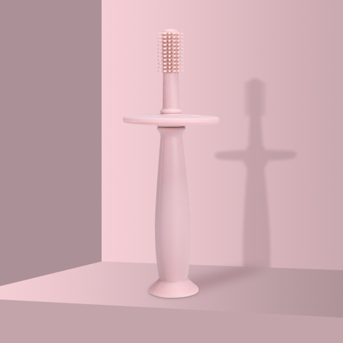 Periuta de Dinti din Silicon pentru Bebelusi, , fara BPA, 360 Grade, Bariera Anti-Inghitire, Maner Ergonomic, 12.5 x 15 cm, Roz [5]