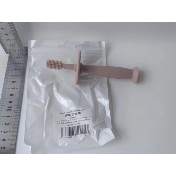 Periuta de Dinti din Silicon pentru Bebelusi, , fara BPA, 360 Grade, Bariera Anti-Inghitire, Maner Ergonomic, 12.5 x 15 cm, Roz [6]
