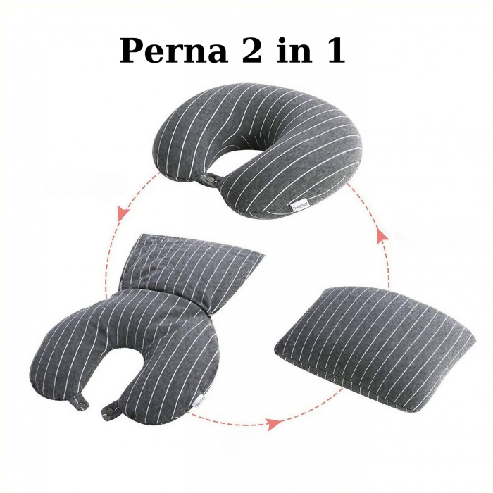 Perna de calatorie, , 2 in 1, cu Particule de Spuma cu Memorie, Gri [4]