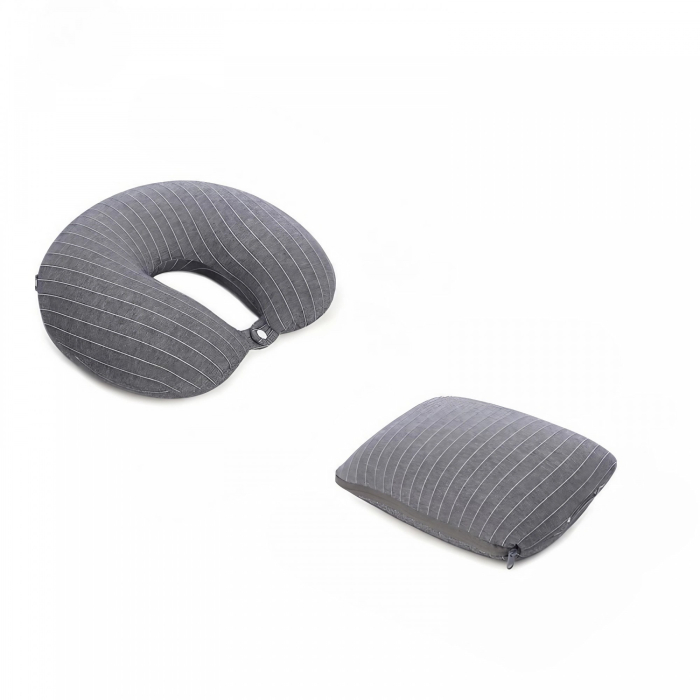Perna de calatorie, , 2 in 1, cu Particule de Spuma cu Memorie, Gri [2]