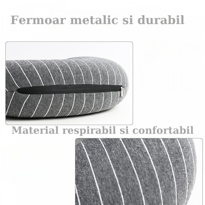 Perna de calatorie, , 2 in 1, cu Particule de Spuma cu Memorie, Gri [5]