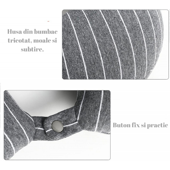 Perna de calatorie, , 2 in 1, cu Particule de Spuma cu Memorie, Gri [3]