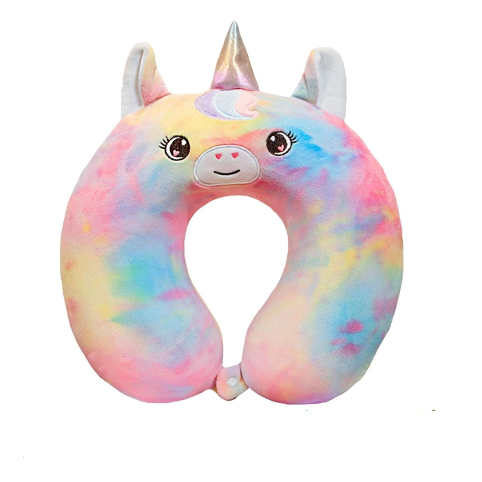 Perna de Calatorie in Forma de U, , Pentru Gat si Cap, Umplutura din Spuma cu Memorie, 30x30 cm, Model Unicorn, Accesoriu de Voiaj, Birou, Masina, Sistem Prindere Capse, Multicolor [5]