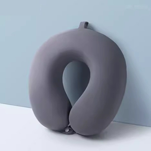 Perna de Calatorie in Forma de U, , Pentru Gat si Cap, Umplutura din Spuma cu Memorie, 30x30 cm, Sistem Prindere Capse, Cutie de Depozitare, Gri [4]