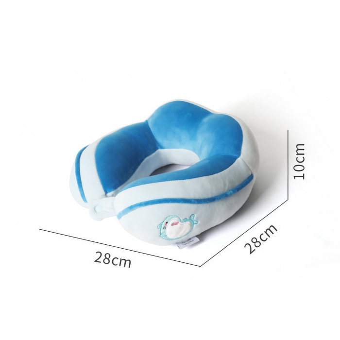 Perna de Calatorie, , Pentru Gat si Cap, Umplutura din Bumbac, 28x28x10 cm, cu Model Brodat Delfin, Albastru [4]