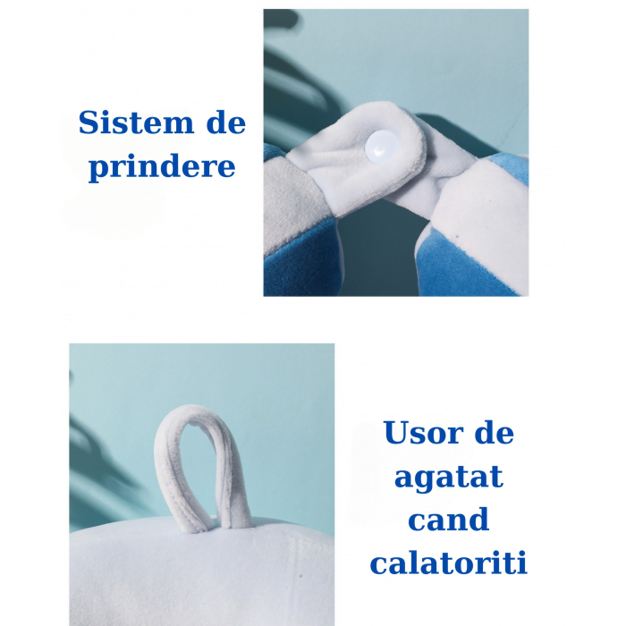 Perna de Calatorie, , Pentru Gat si Cap, Umplutura din Bumbac, 28x28x10 cm, cu Model Brodat Delfin, Albastru [5]