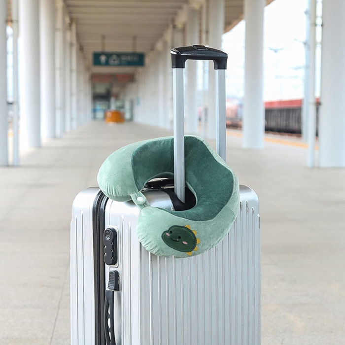 Perna de Calatorie, , Pentru Gat si Cap, Umplutura din Bumbac, 28x28x10 cm, cu Model Brodat Dinozaur, Verde [2]