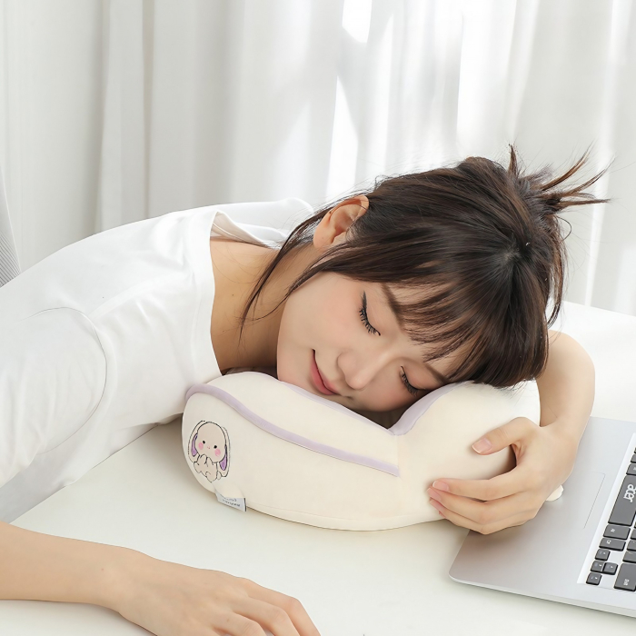 Perna de Calatorie, , Pentru Gat si Cap, Umplutura din Bumbac, 28x28x10 cm, cu Model Brodat Iepure, Lila [9]