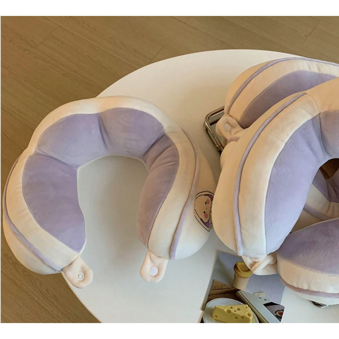 Perna de Calatorie, , Pentru Gat si Cap, Umplutura din Bumbac, 28x28x10 cm, cu Model Brodat Iepure, Lila [5]