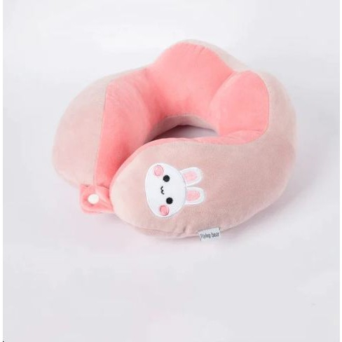 Perna de Calatorie, , Pentru Gat si Cap, Umplutura din Bumbac, 28x28x10 cm, cu Model Brodat Iepure, Roz [2]