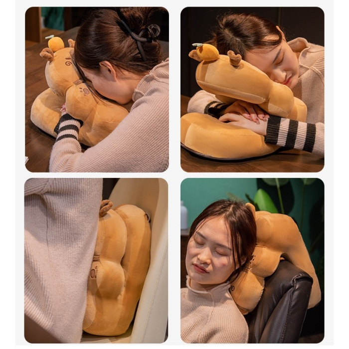 Perna din Spuma, , pentru Birou, Calatorii, Model Capybara, Lavabila, Umplutura de Bumbac, Spatiu Cap in Forma de 8, 30x35x30 cm, Portocaliu [3]