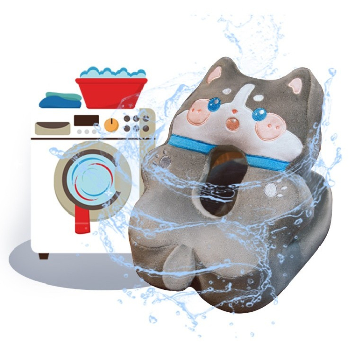 Perna din Spuma, , pentru Birou, Calatorii, Model Husky, Lavabila, Umplutura de Bumbac, Spatiu Cap in Forma de 8, 30x35x30 cm, Gri [2]