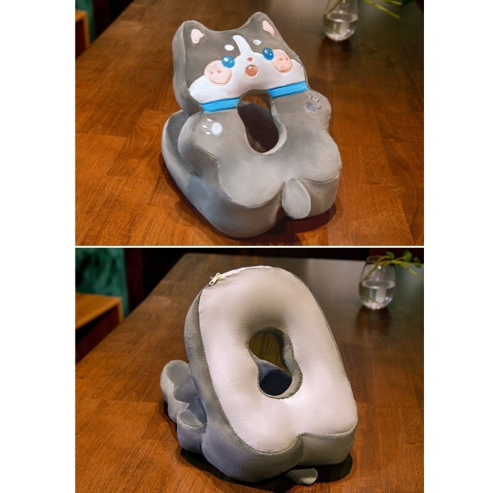 Perna din Spuma, , pentru Birou, Calatorii, Model Husky, Lavabila, Umplutura de Bumbac, Spatiu Cap in Forma de 8, 30x35x30 cm, Gri [4]