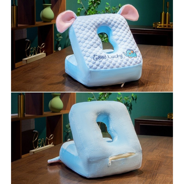 Perna din Spuma, , pentru Birou, Calatorii, Pauze, Model Elefant, Microfibra, 30x35x30 cm, Albastru [4]