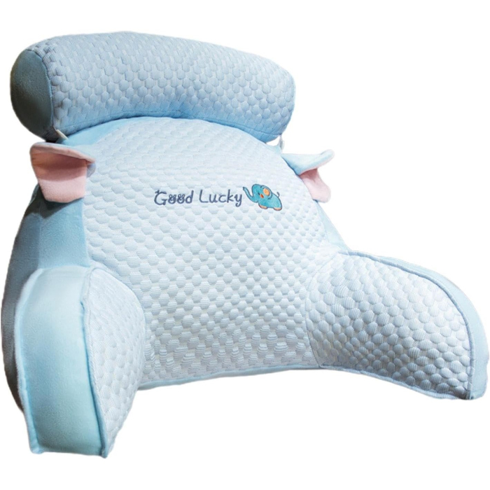Perna Multifunctionala, , Spatar pentru Pat, Protectie Lombara, Marime Medie, 60 x 40 cm, din Plus, Model Elefant, Albastru [4]