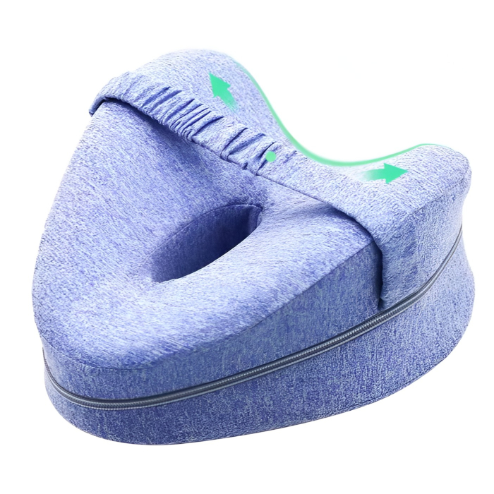 Perna Ortopedica pentru Picioare, , Multifunctionala, Confortabilă, in Forma de Inima, Spuma cu Memorie, Curea Anti-cadere, 25x23x13 cm, Albastru [8]