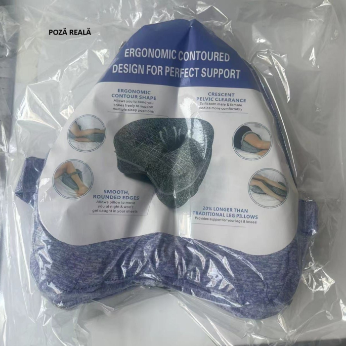 Perna Ortopedica pentru Picioare, , Multifunctionala, Confortabilă, in Forma de Inima, Spuma cu Memorie, Curea Anti-cadere, 25x23x13 cm, Albastru [10]