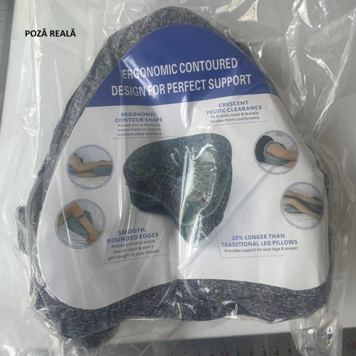 Perna Ortopedica pentru Picioare, , Multifunctionala, Confortabilă, in Forma de Inima, Spuma cu Memorie, Curea Anti-cadere, 25x23x13 cm, Gri [13]