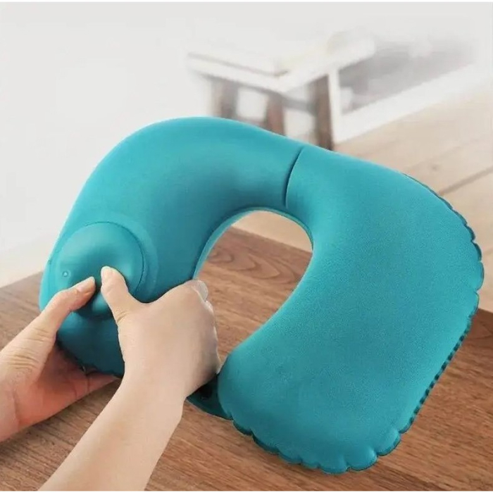 Perna pentru gat , portabila, umflare prin apasare, usor de depozitat, imbracata in material catifelat, in forma de U, 40 x 28 cm, verde [6]