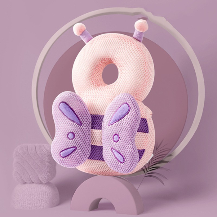 Perna tip Rucsac pentru Protectia Capului pentru Bebelusi, , Tetiera tip Fluturas, din Plus, 33 x 6 x 19 cm, 180 g, Roz Mov [2]