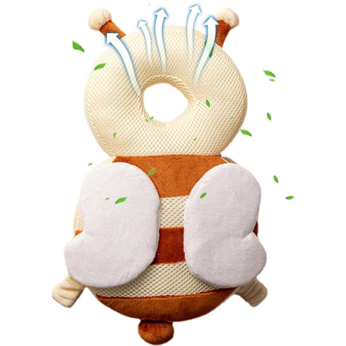 Perna tip Rucsac pentru Protectia Capului, , Tetiera tip Albina, pentru Bebelusi, Design tip Plasa, 33x6x19 cm, 180 g, Maro/Bej [3]