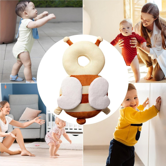 Perna tip Rucsac pentru Protectia Capului, , Tetiera tip Albina, pentru Bebelusi, Design tip Plasa, 33x6x19 cm, 180 g, Maro/Bej [6]