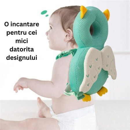 Perna tip Rucsac pentru Protectia Capului, , Tetiera tip Bufnita, Design tip Plasa, pentru Bebelusi, 33x6x19 cm, 180 g, Albastru [5]