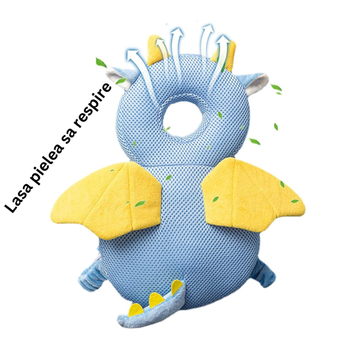 Perna tip Rucsac pentru Protectia Capului, , Tetiera tip Dragon, pentru Bebelusi, Design tip Plasa, 33x6x19 cm, 180 g, Albastru [6]