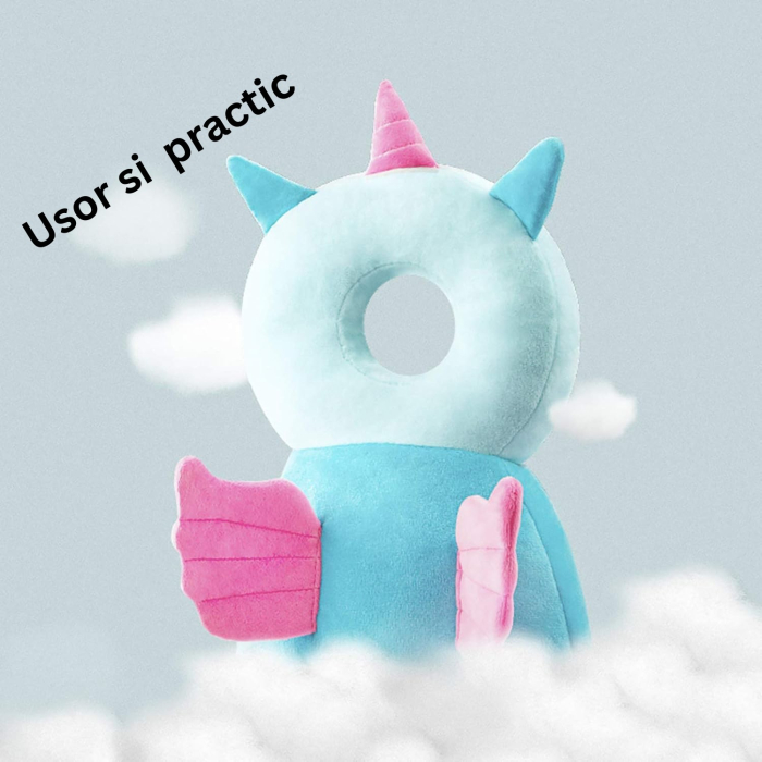 Perna tip Rucsac pentru Protectia Capului, , Tetiera tip Unicorn, pentru Bebelusi, 33x6x19 cm, 180 g, Albastru [6]