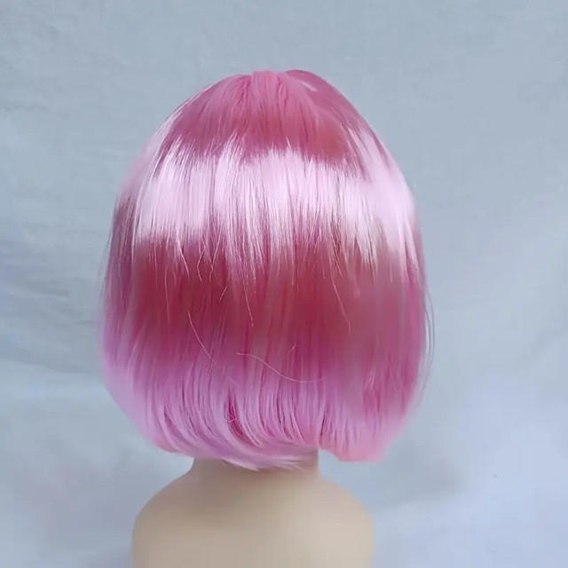 Peruca Cosplay, , Tunsoare Bob cu Breton, pentru Carnaval, Halloween, Petreceri Tematice, din PET, Marime Universala, Roz Deschis [3]