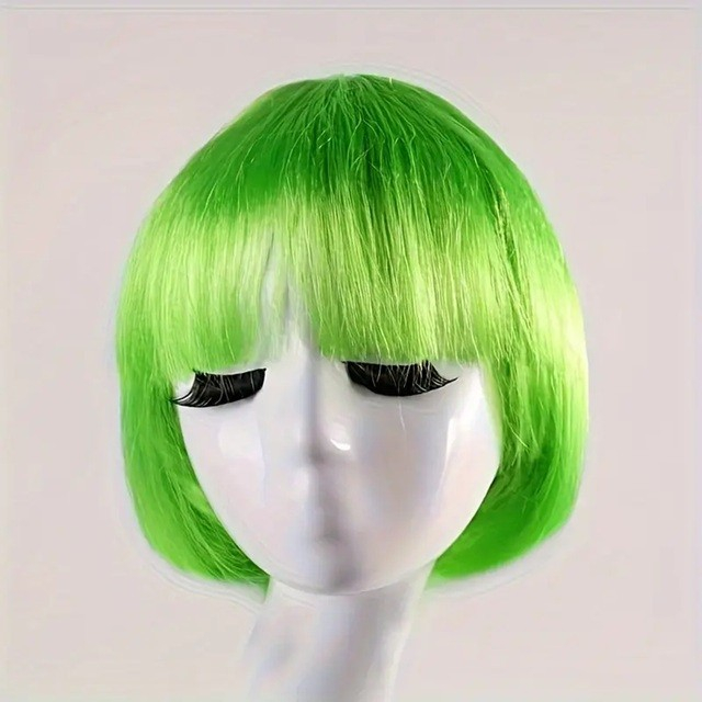 Peruca Cosplay, , Tunsoare Bob cu Breton, pentru Carnaval, Halloween, Petreceri Tematice, din PET, Marime Universala, Verde [4]