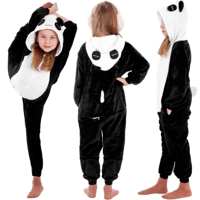 Pijama tip salopeta pentru copii, model panda, marime 125-140cm [3]
